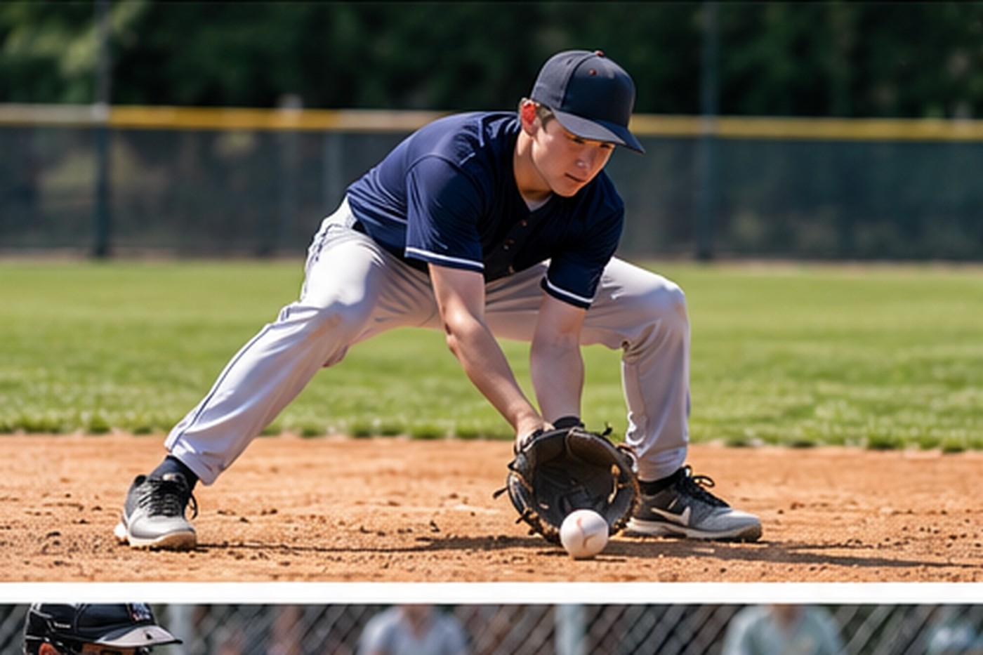 Young baseball player making a defensive play